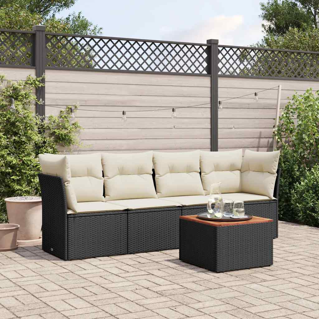5 Pcs conjunto sofás de jardim com almofadões vime PE preto