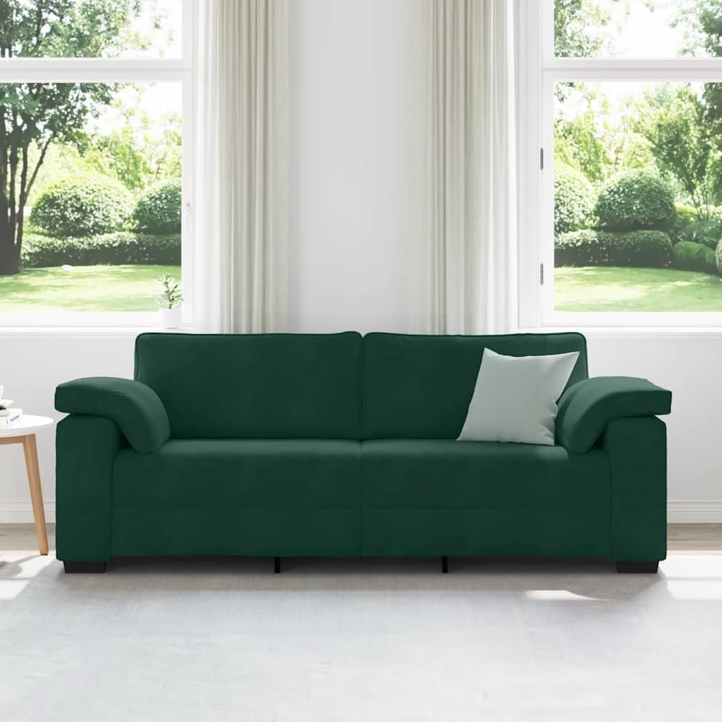 Sofá de 3 lugares 220x77x82 cm veludo verde-escuro