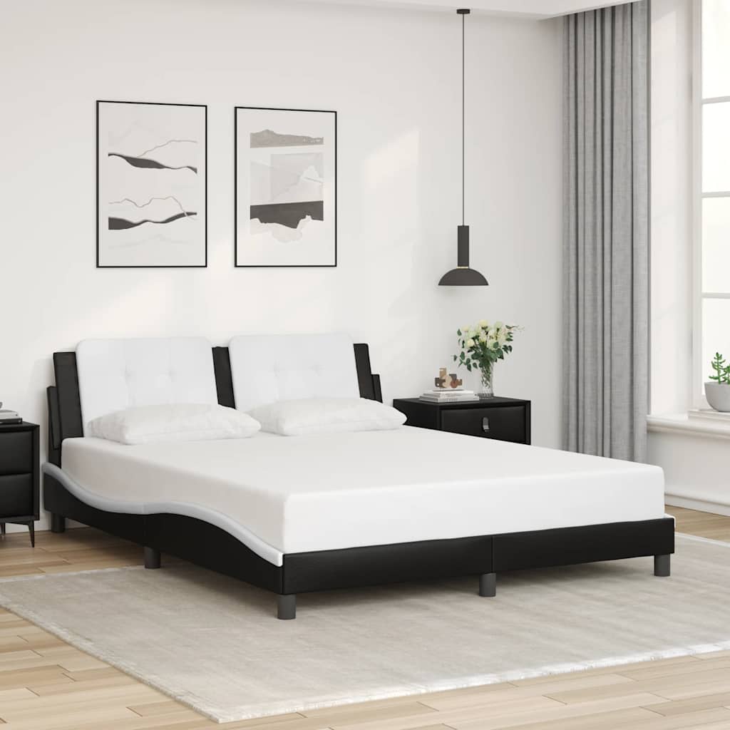 Estrutura de cama sem colchão zadar 160x200cm couro artif. preto/branco