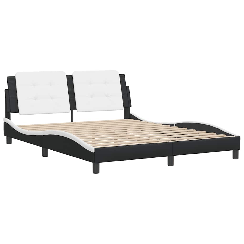 Estrutura de cama sem colchão zadar 160x200cm couro artif. preto/branco
