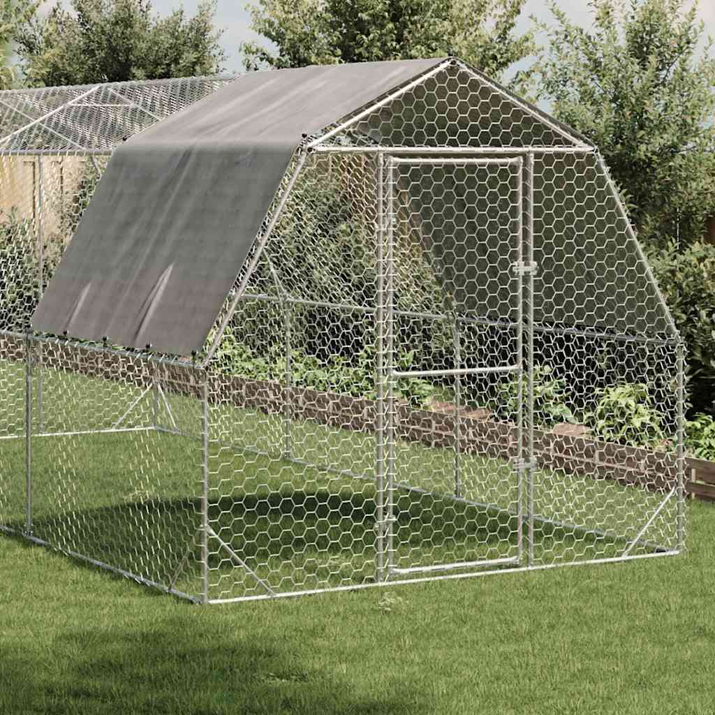 Corrida de galinhas com telhado 2,5x6x2,25 m aço galvanizado