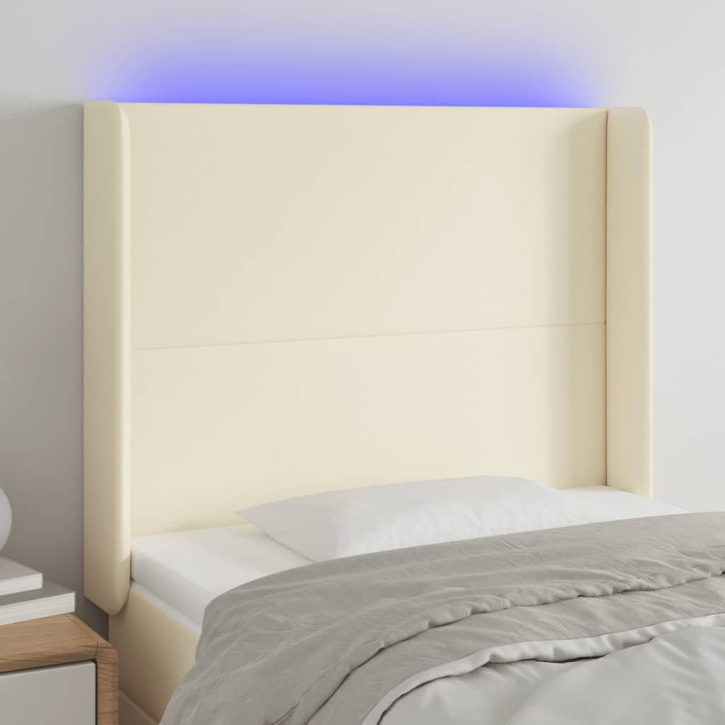 Cabeceira cama c/ LED 103x16x118/128 cm couro artificial crème
