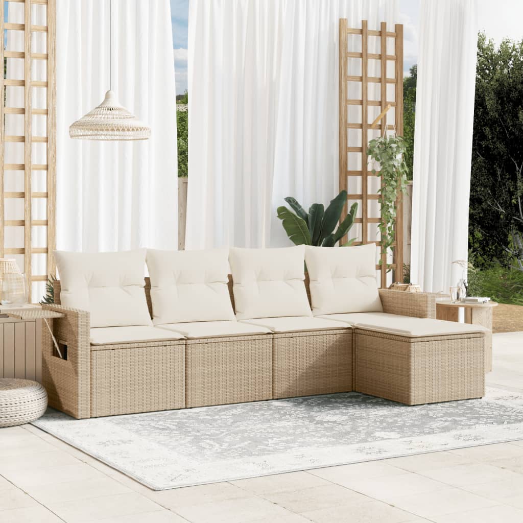 5 Pcs conjunto de sofás p/ jardim com almofadões vime PE bege