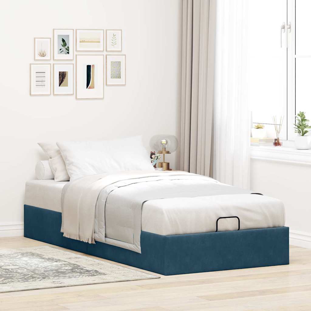 Otomano bed frame no colchão azul escuro 100x200 cm veludo