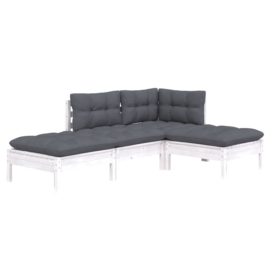 4 Pcs conjunto lounge de jardim c/ almofadões pinho maciço