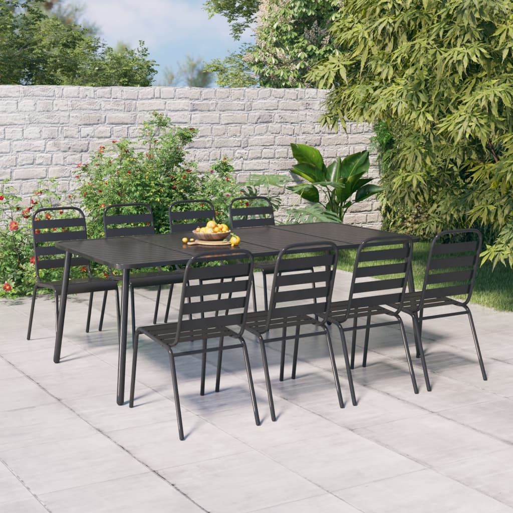 9 Pcs conjunto de jantar para jardim aço antracite