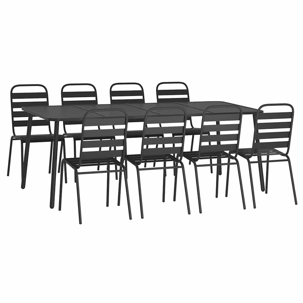 9 Pcs conjunto de jantar para jardim aço antracite