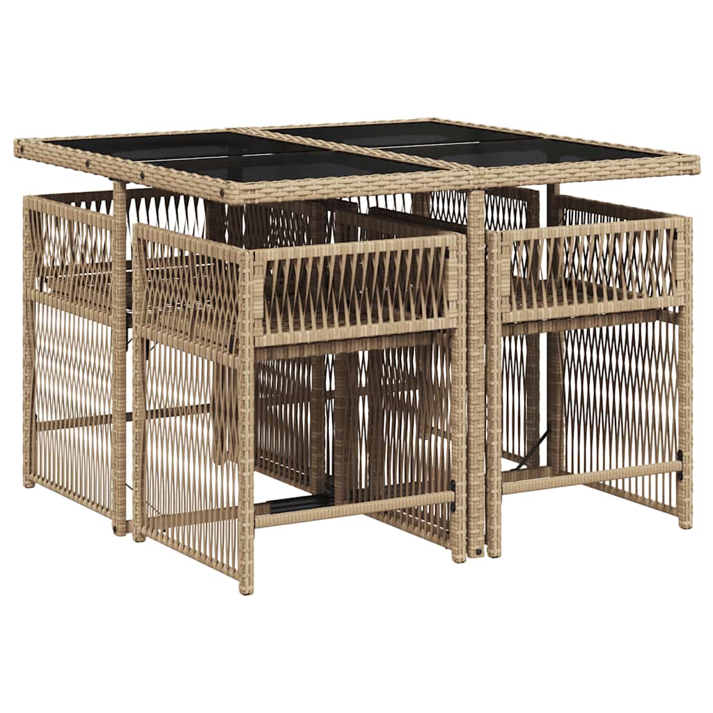 5 Pcs conjunto de jantar p/ jardim com almofadões vime PE bege