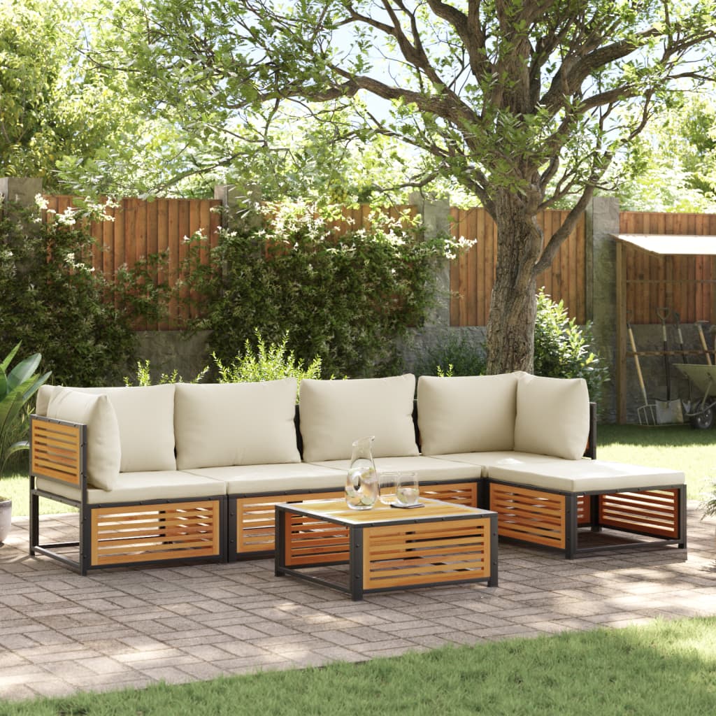6 Pcs conjunto de sofás de jardim com almofadões acácia maciça