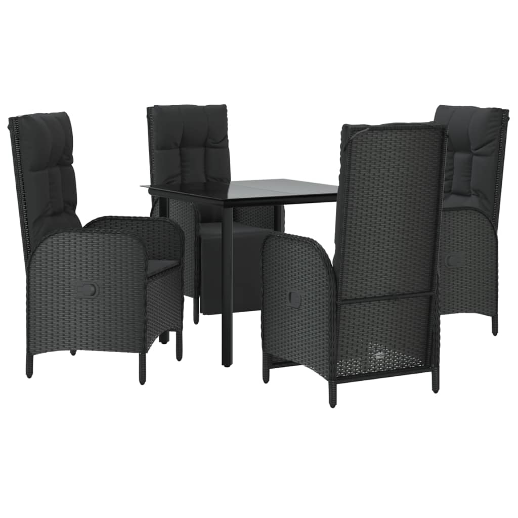 5 Pcs conjunto de jantar p/ jardim c/ almofadões vime PE preto