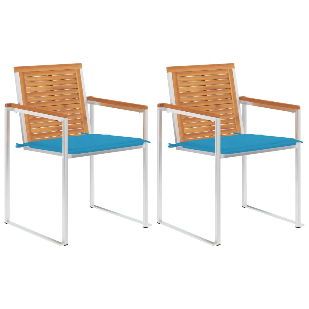 Cadeiras de jardim com almofadões 2 pcs acácia maciça e aço