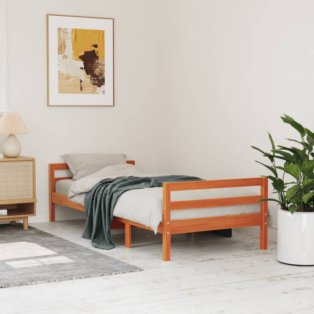Cama sem colchão 75x190 cm madeira de pinho maciça castanho-mel