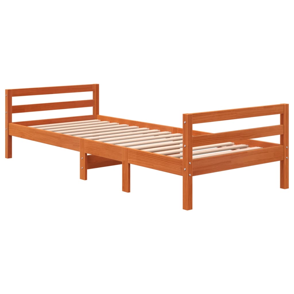 Cama sem colchão 75x190 cm madeira de pinho maciça castanho-mel