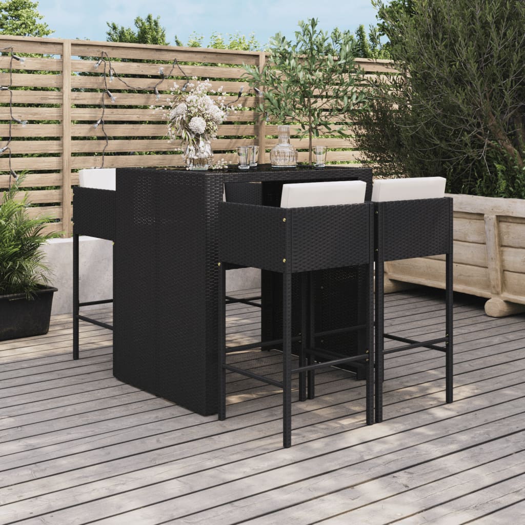 5 Pcs conjunto de bar p/ jardim c/ almofadões vime PE preto