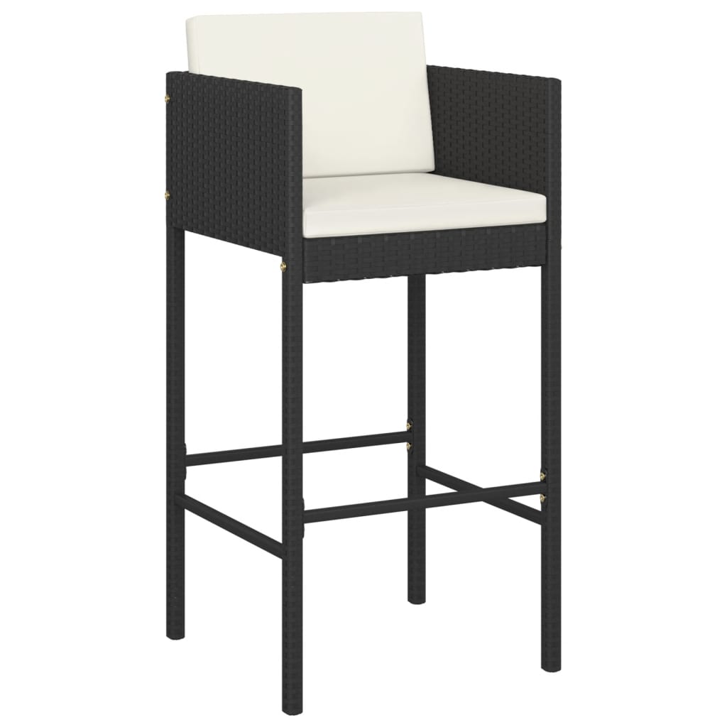 5 Pcs conjunto de bar p/ jardim c/ almofadões vime PE preto