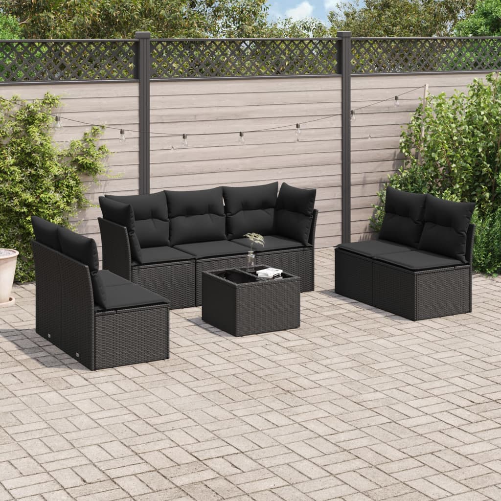 8 Pcs conjunto sofás de jardim com almofadões vime PE preto