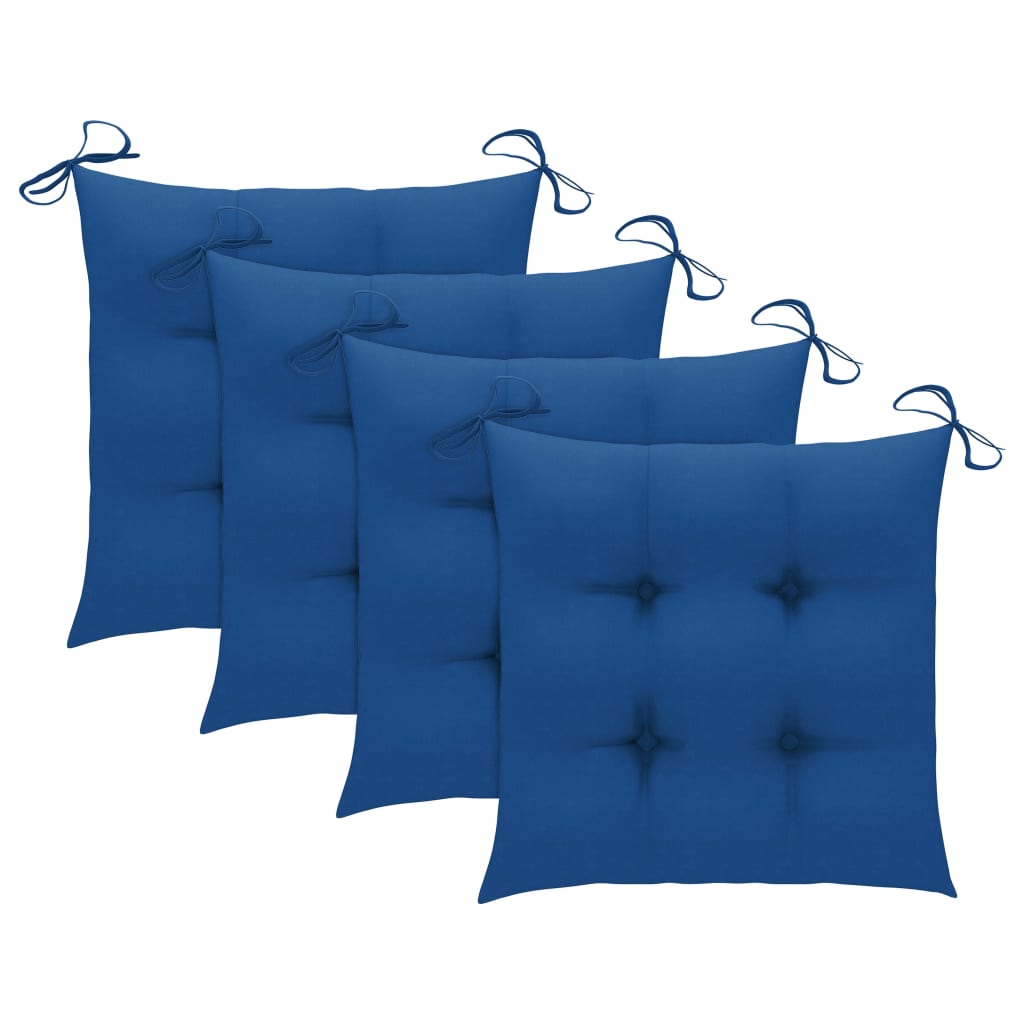 Cadeiras de jardim c/ almofadões azuis 3 pcs teca maciça