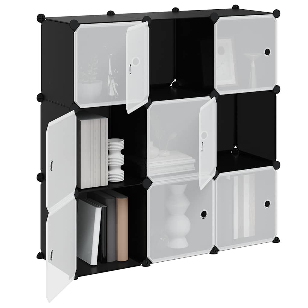 Organizador de arrumação com 9 cubos e portas PP preto