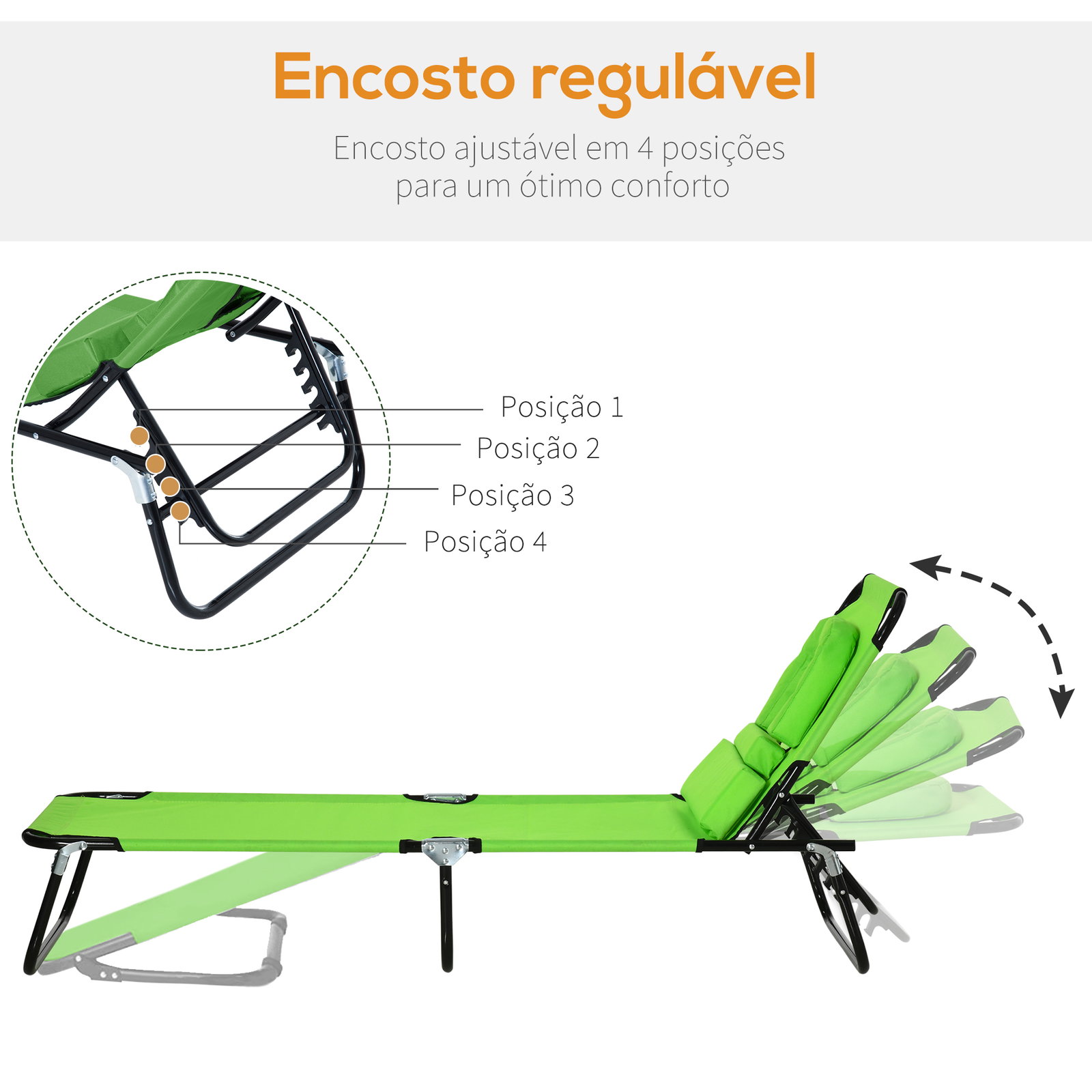 Espreguiçadeira Dobrável com Encosto Regulável em 4 Posições, Espreguiçadeira de Jardim com Orifício para Leitura, Almofada, Est
