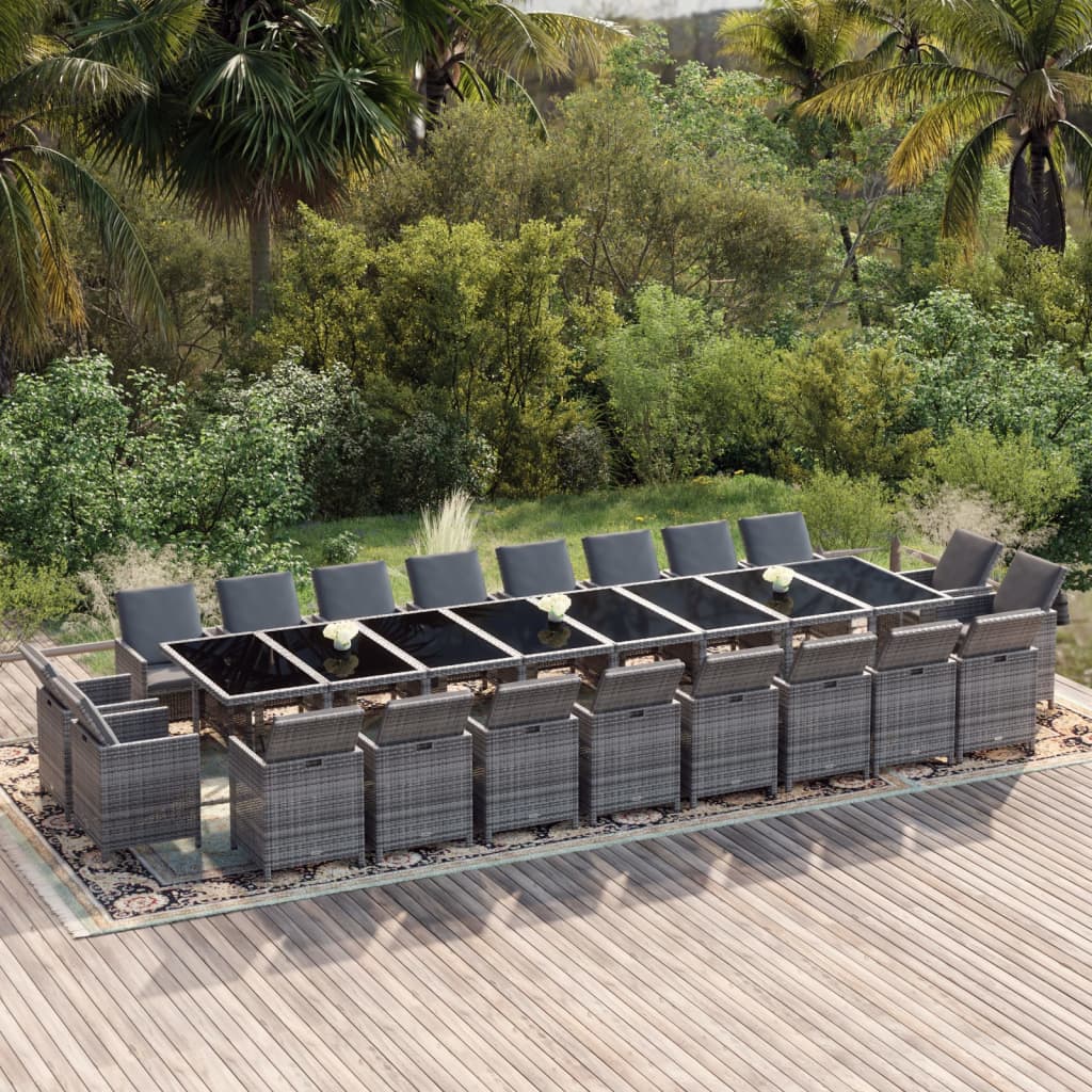 21 Pcs conjunto jantar p/ jardim c/ almofadões vime PE cinzento