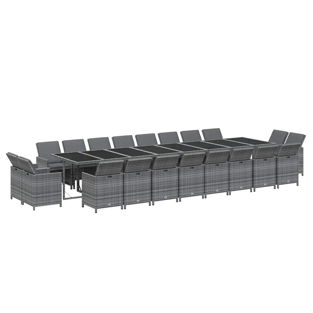 21 Pcs conjunto jantar p/ jardim c/ almofadões vime PE cinzento