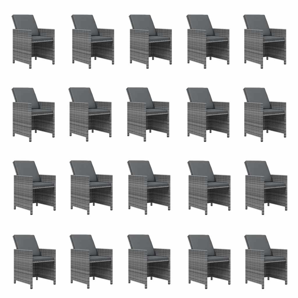 21 Pcs conjunto jantar p/ jardim c/ almofadões vime PE cinzento