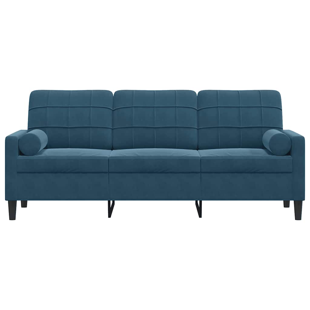 Sofá 3 lugares c/ almofadas decorativas 180 cm veludo azul