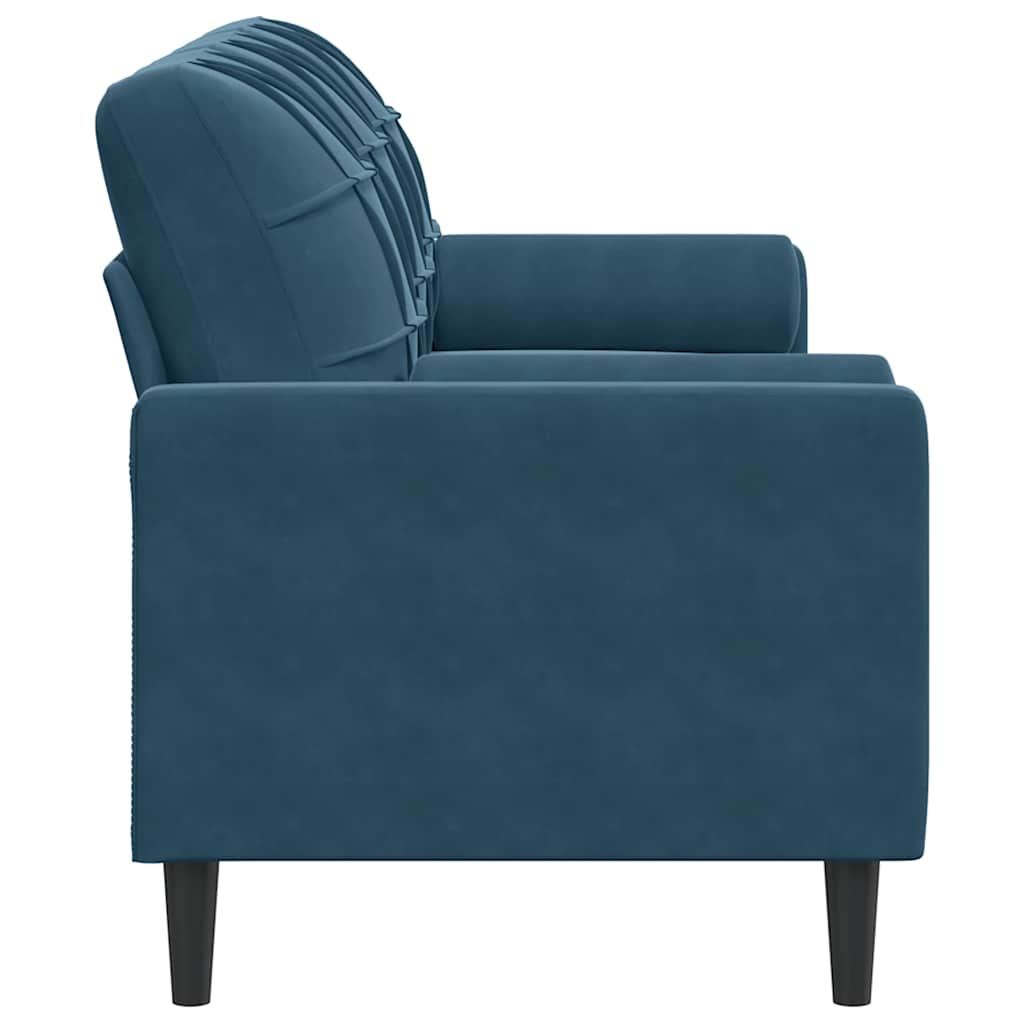 Sofá 3 lugares c/ almofadas decorativas 180 cm veludo azul
