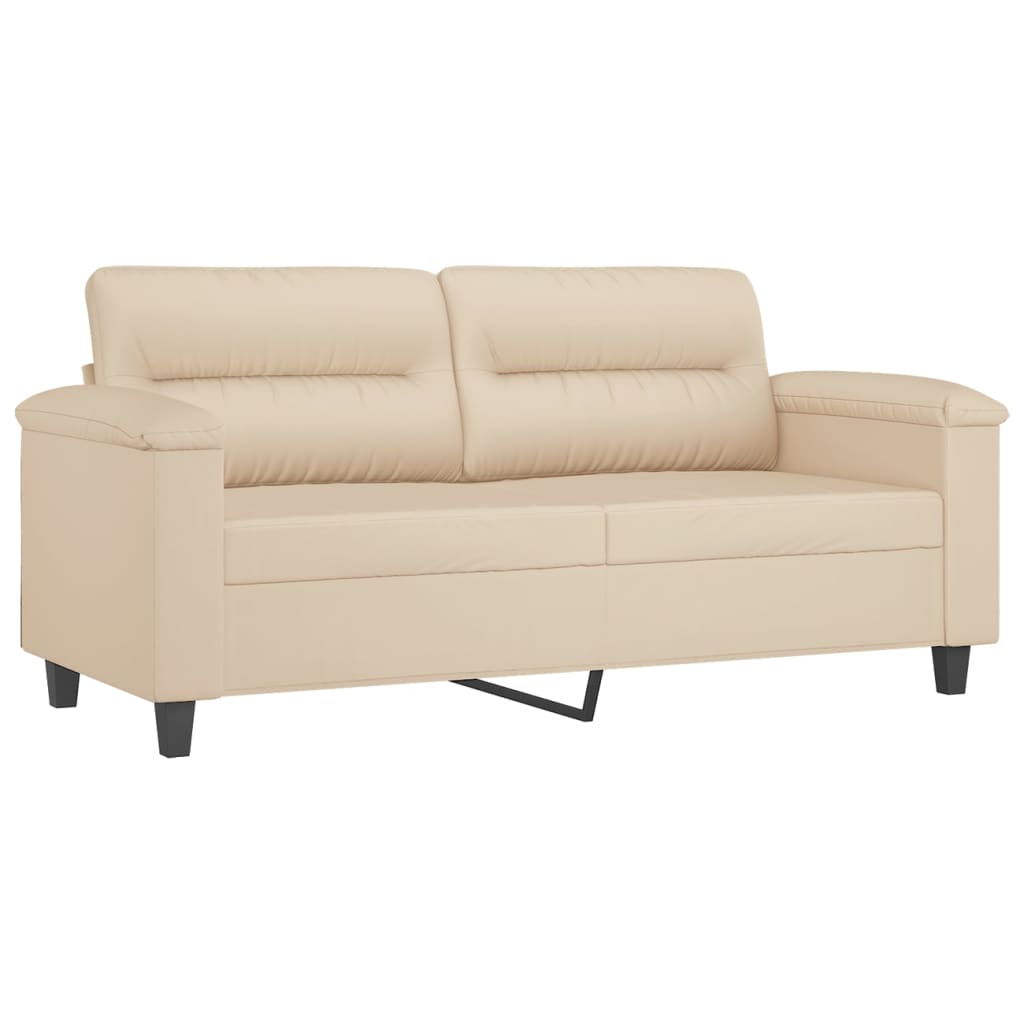 2 Pcs conj. sofás c/ almofadões tecido de microfibra cor creme