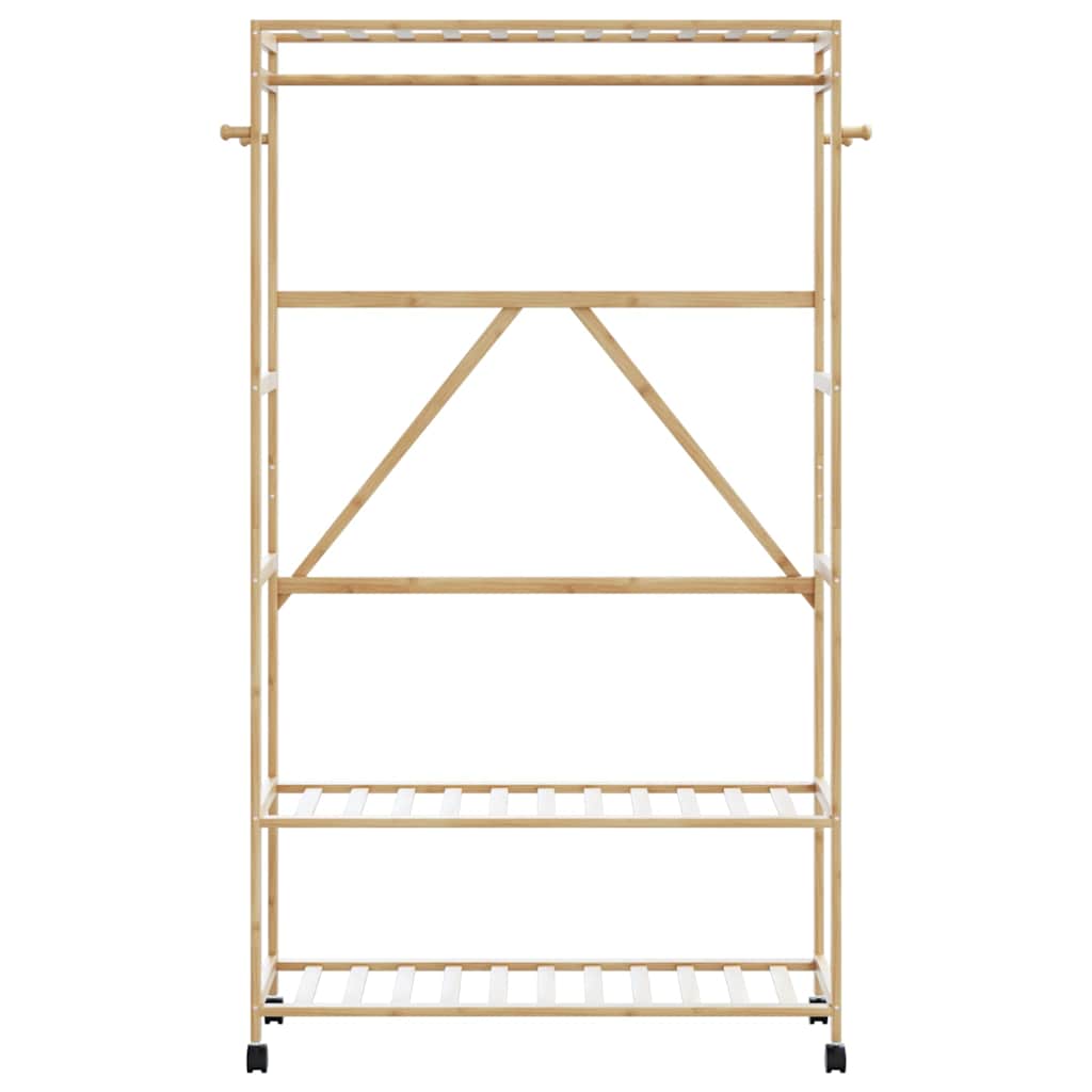 Cabide com prateleiras e rodas 110x40x180 cm bambu