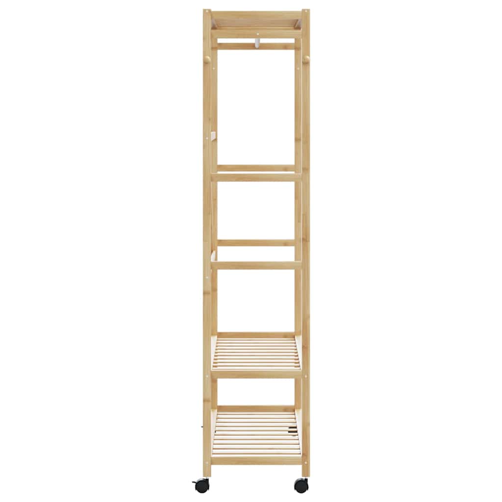 Cabide com prateleiras e rodas 110x40x180 cm bambu