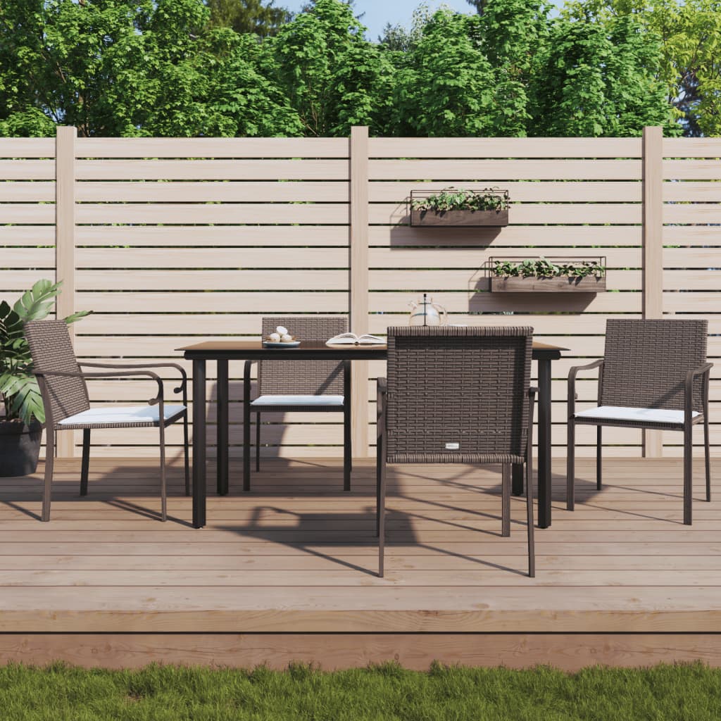 5 Pcs conjunto de jantar p/ jardim c/ almofadões vime PE e aço