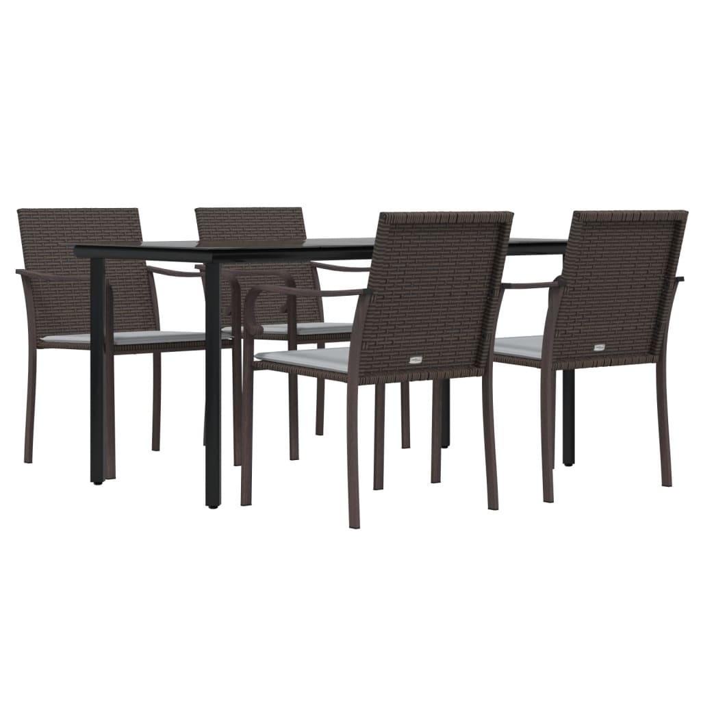 5 Pcs conjunto de jantar p/ jardim c/ almofadões vime PE e aço