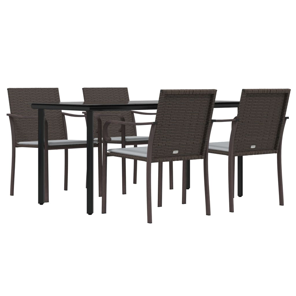 5 Pcs conjunto de jantar p/ jardim c/ almofadões vime PE e aço