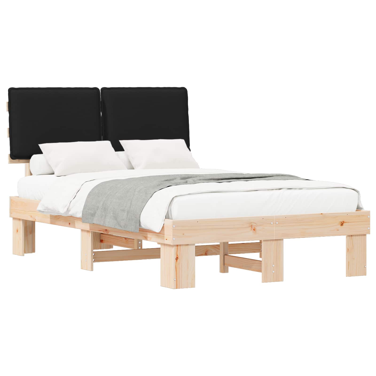 Estrutura de cama com cabeceira estofada preto 120 x 200 cm
