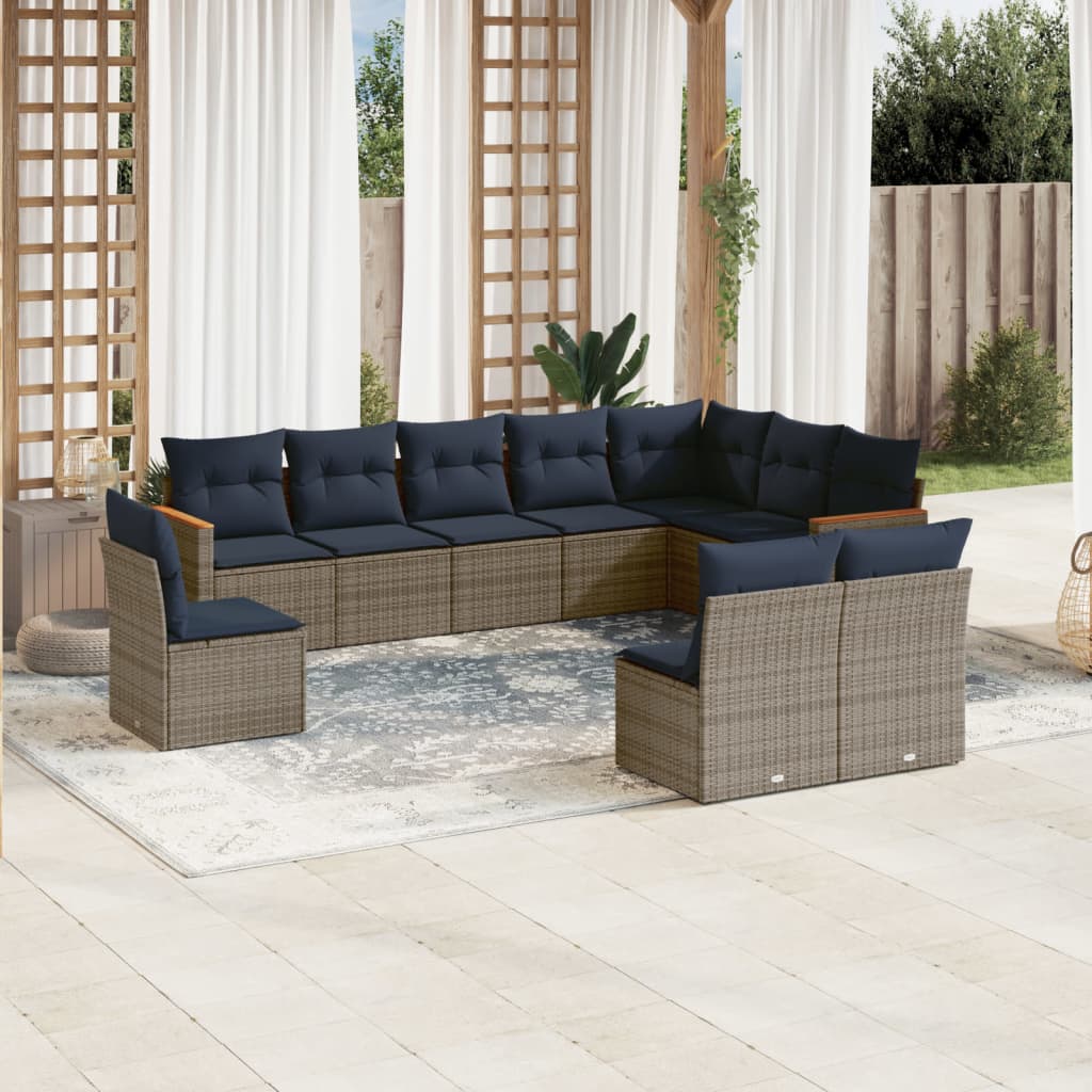 Conjunto de sofá de jardim com 10 peças e almofadas em rattan sintético cinza