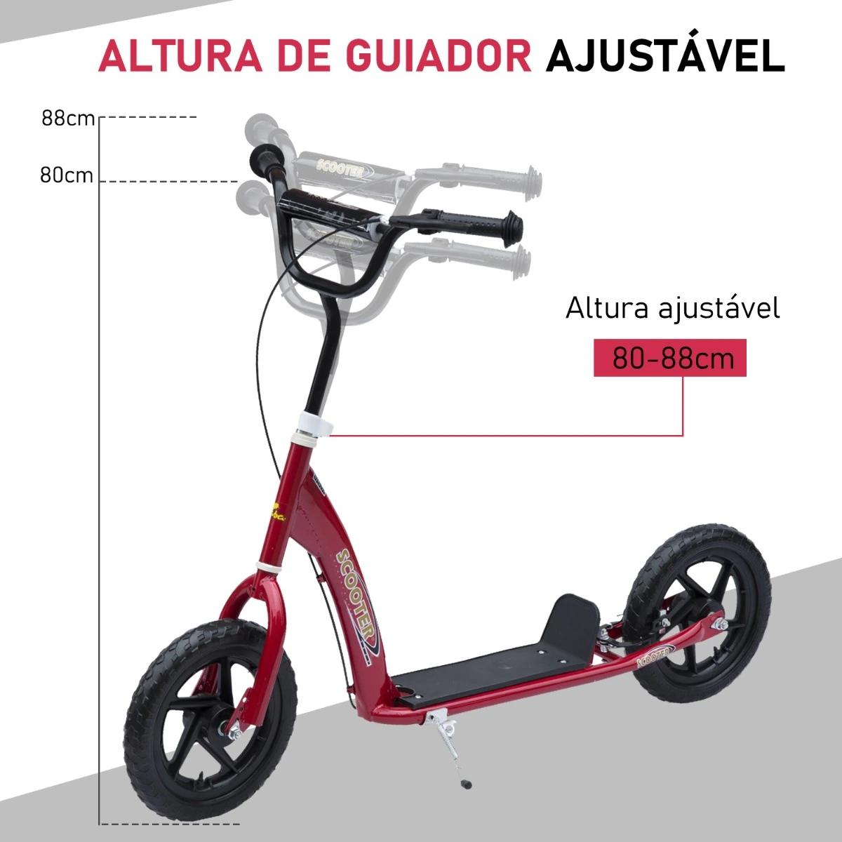 Trotinete para Crianças acima de 5 anos Scooter de 2 Rodas Grandes de 12 Polegadas com Freio e Guidão Ajustável em Altura Carga