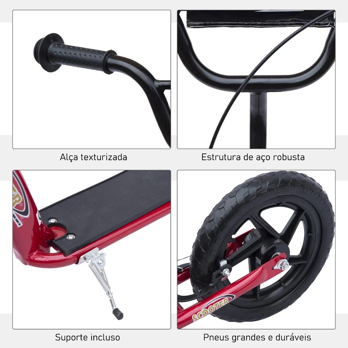 Trotinete para Crianças acima de 5 anos Scooter de 2 Rodas Grandes de 12 Polegadas com Freio e Guidão Ajustável em Altura Carga