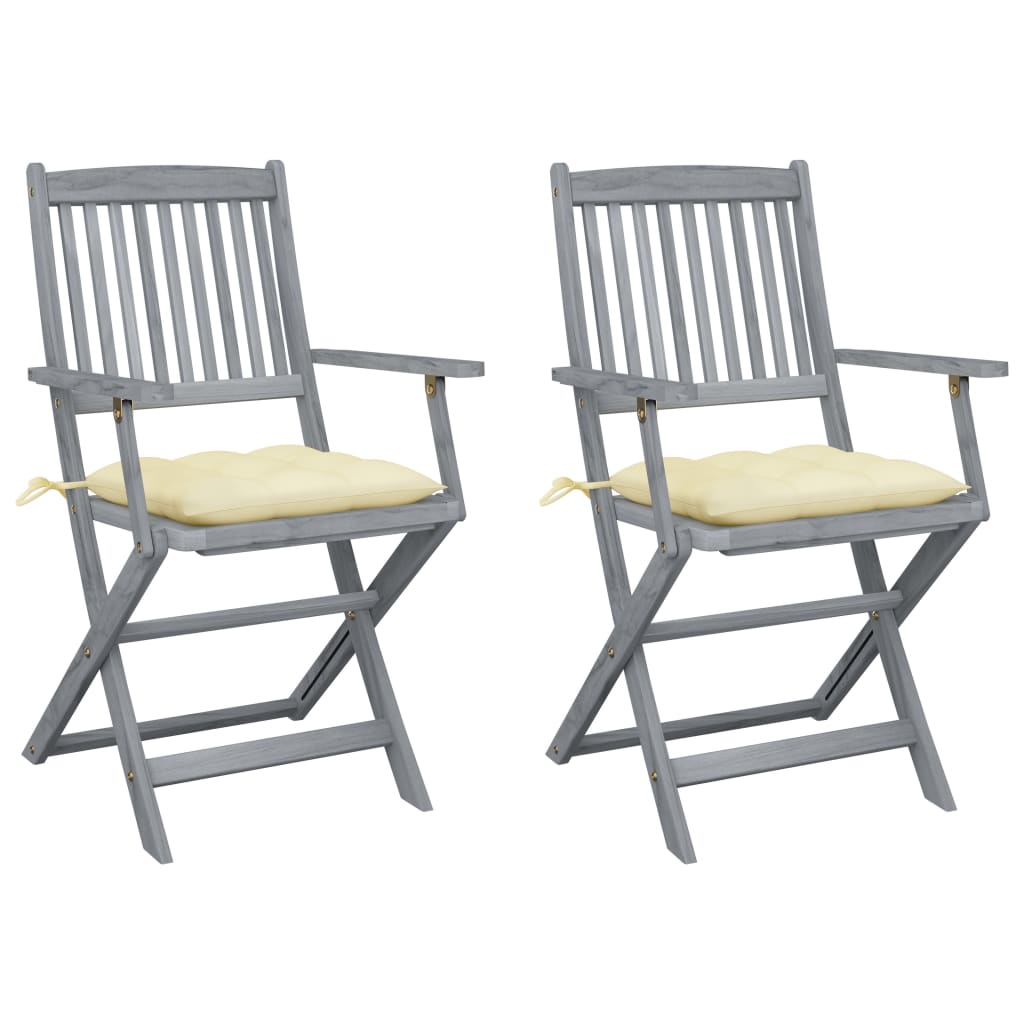 Cadeiras exterior dobráveis c/ almofadões 2 pcs acácia maciça