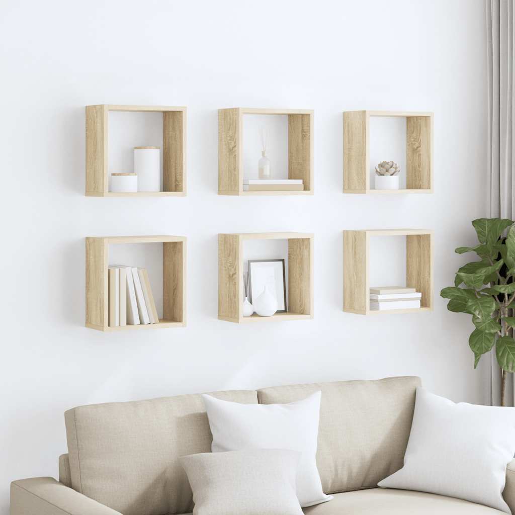 Prateleiras de parede em forma de cubo 6 pcs 30x15x30cm sonoma