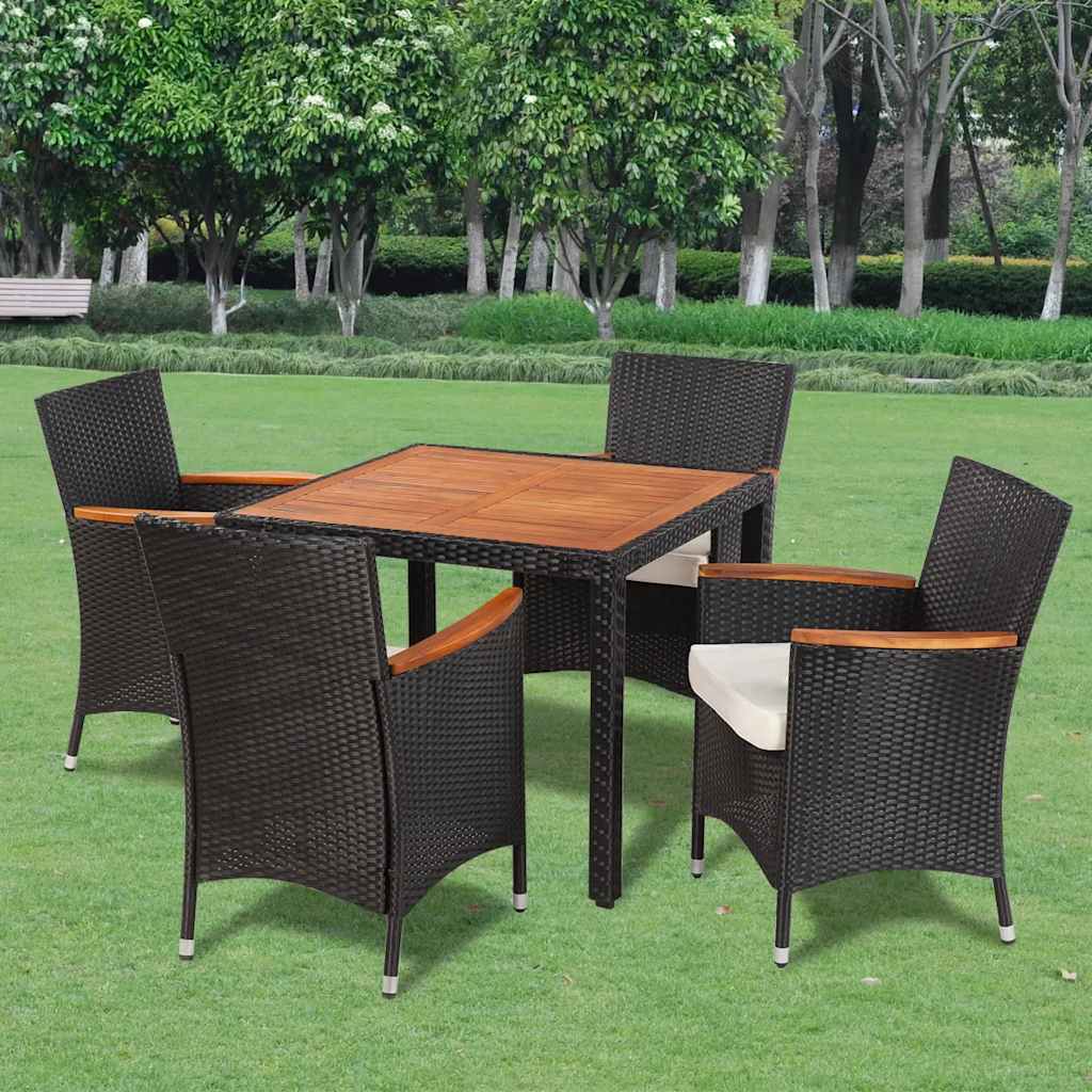 5 Pcs conjunto jantar exterior com almofadões vime PE preto