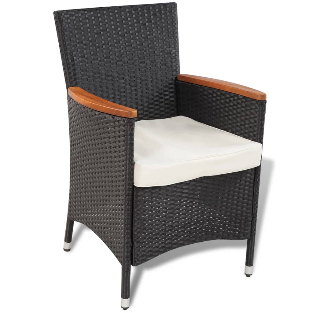 5 Pcs conjunto jantar exterior com almofadões vime PE preto