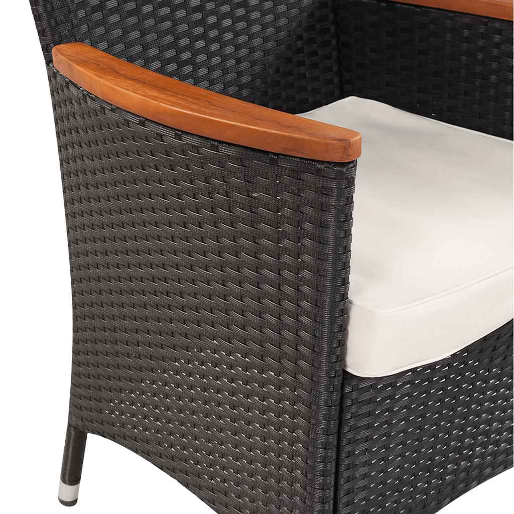 5 Pcs conjunto jantar exterior com almofadões vime PE preto