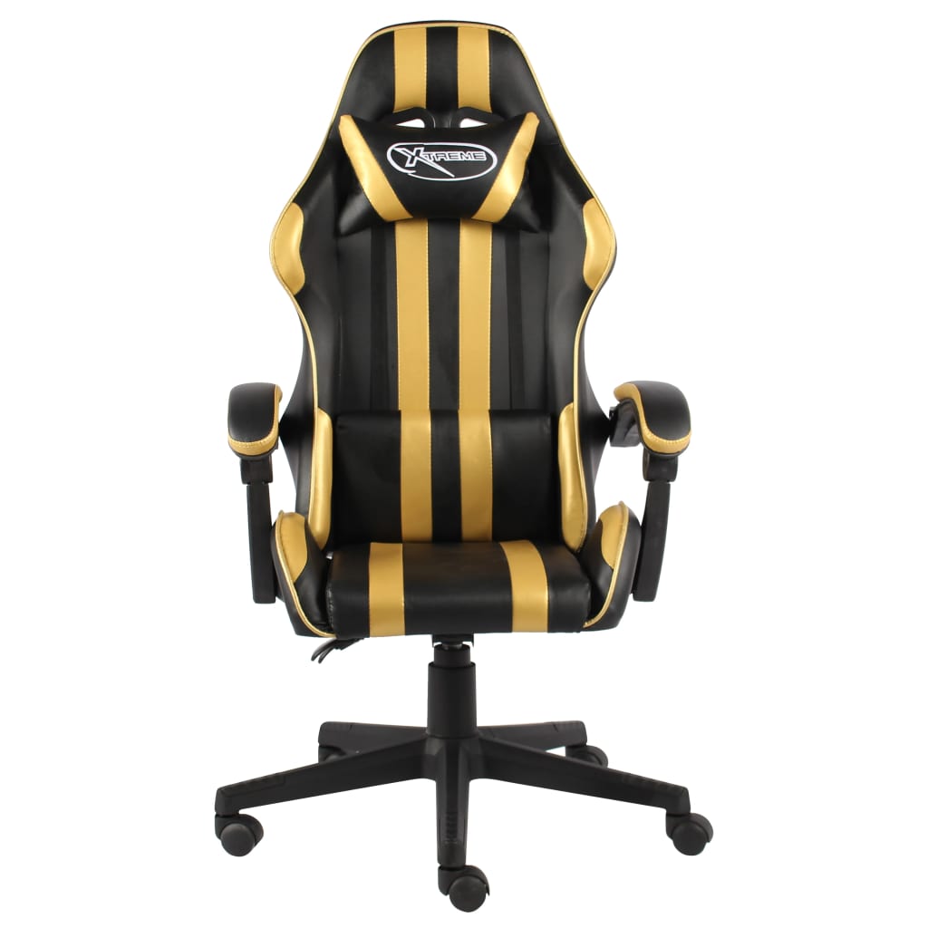 Cadeira estilo corrida couro artificial preto e dourado
