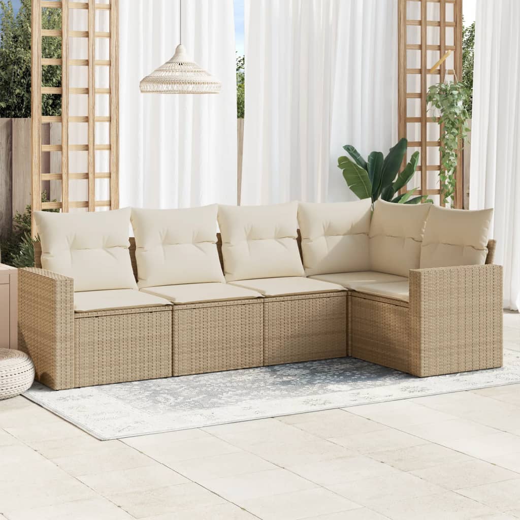 5 Pcs conjunto de sofás p/ jardim com almofadões vime PE bege