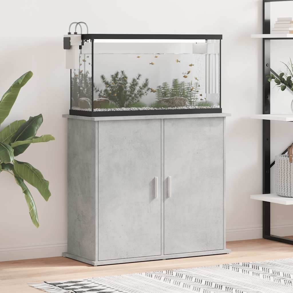 Suporte para aquário 81x36x73 cm, concreto cinza, madeira projetada