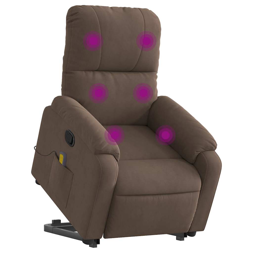 Poltrona de massagens reclinável elevatória microfibra castanho