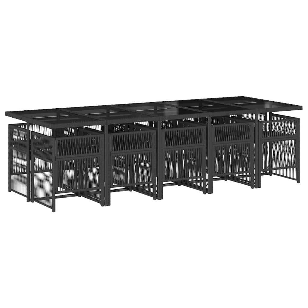 11 Pcs conjunto de jantar p/ jardim c/ almofadões vime PE preto