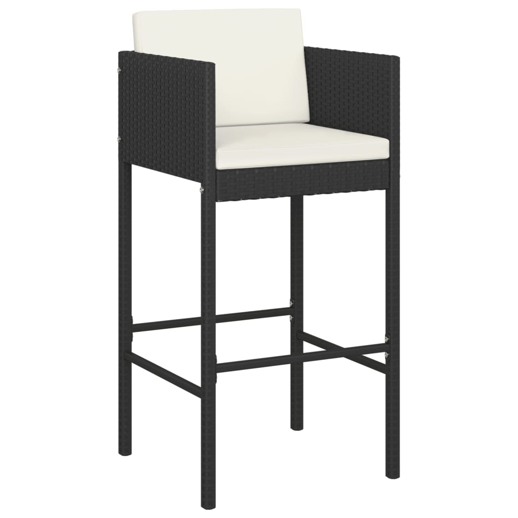 5 Pcs conjunto de bar p/ jardim c/ almofadões vime PE preto