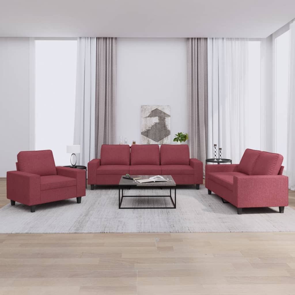 3 Pcs conjunto de sofás tecido vermelho-tinto